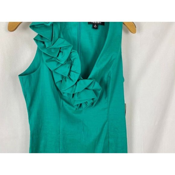 S.L. Fashion Jade Taffetta Formal Cocktail Shift Dress Flower Accent New Sz.10 - Picture 4 of 13